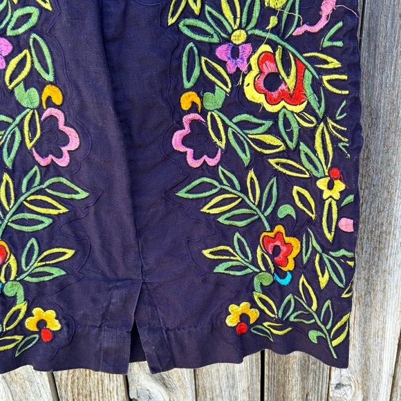 Moulinette Soeurs Floral Embroidered Linen Pencil Skirt Blue 2 - Picture 13 of 15